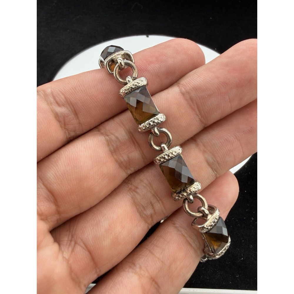 Vintage Sterling Silver Brown Clear CZ 6.75 Inch Tennis Bracelet 925 19.1g